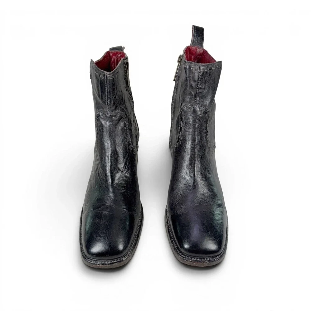 Bed Stu Merryli Black Rustic Leather Square Toe Ankle Boots Womens 10
